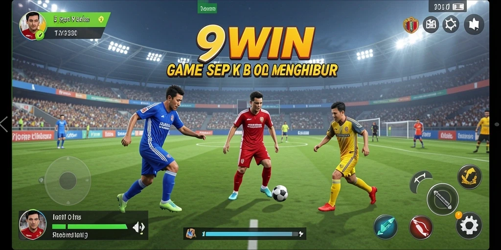 Screenshot gameplay 9WIN menampilkan aksi seru dalam pertandingan sepak bola.