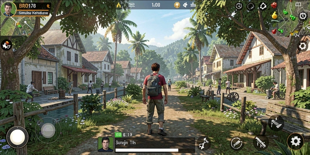 Tangkapan layar dari gameplay <strong>BRO178</strong> yang menunjukkan interaksi menarik antar karakter.