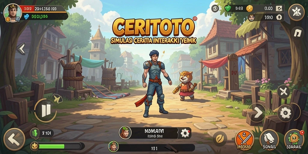 Tampilan gameplay CERITOTO dengan karakter dan pilihan cerita yang menarik.