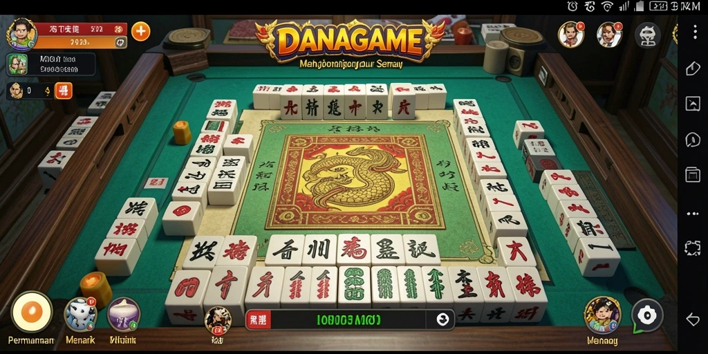 Screenshot gameplay DANAGAME menampilkan suasana permainan Mahjong yang menarik.