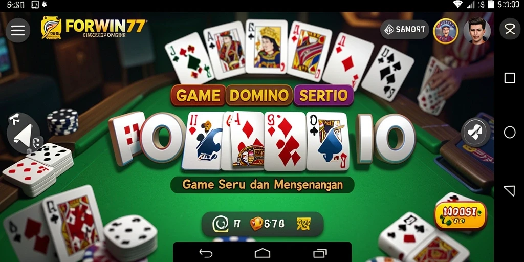 Gambaran utama gameplay Domino di FORWIN77 dengan grafis menarik.
