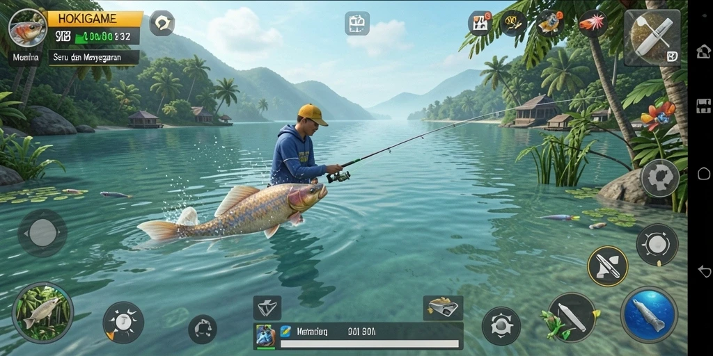 Gameplay HOKIGAME yang menarik saat memancing ikan di laut.