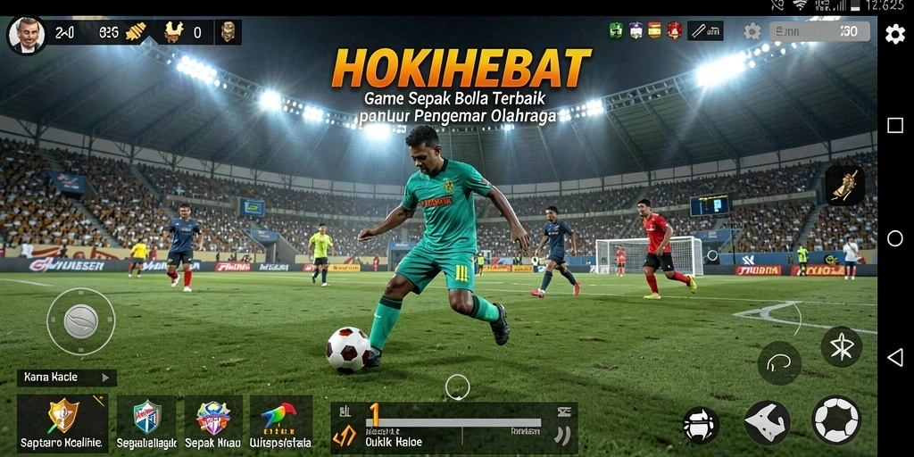 Tampilan gameplay HOKIHEBAT yang penuh aksi sepak bola.