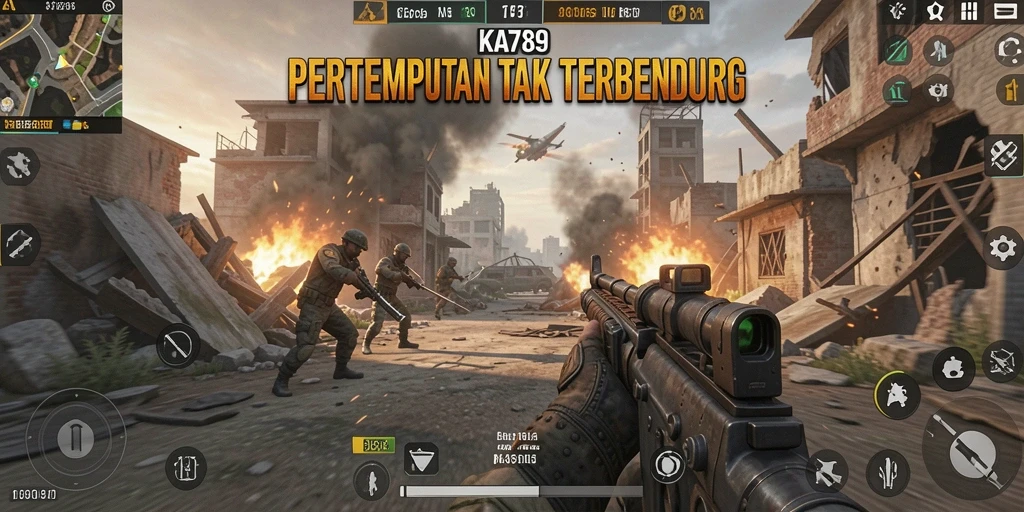 Tampilan gameplay intens KA789 dalam pertempuran FPS.