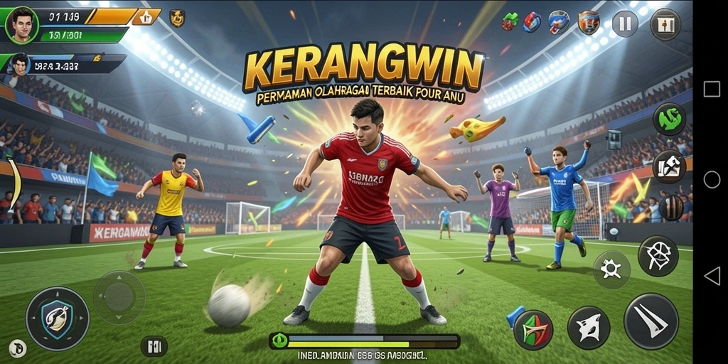 Gameplay KERANGWIN menampilkan aksi seru olahraga yang menantang.
