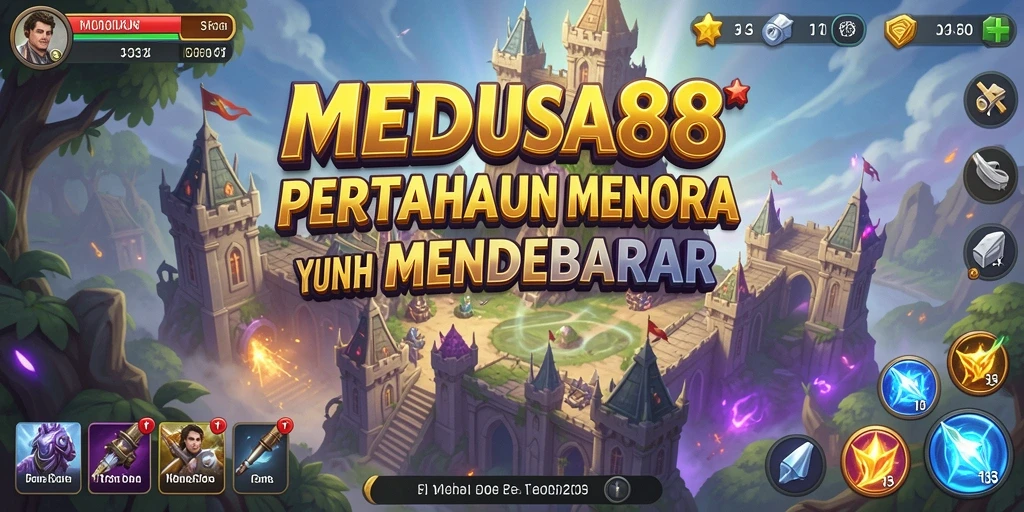 Tampilan dinamis dari gameplay Tower Defense MEDUSA88 yang menegangkan.