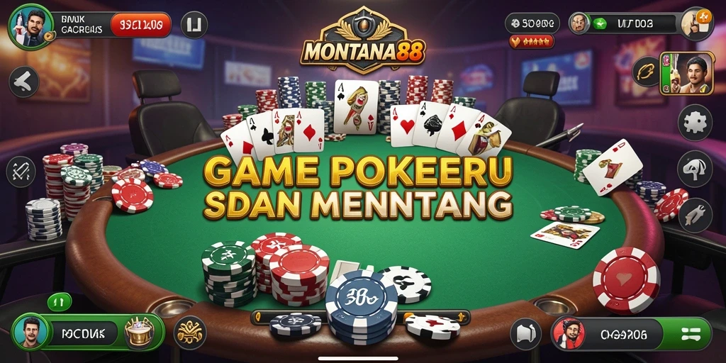 Screenshot utama MONTANA88 menampilkan suasana seru permainan Poker.