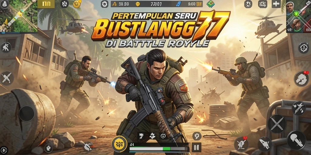 Screenshot gameplay seru di MUSTANG77 saat pertempuran Battle Royale.