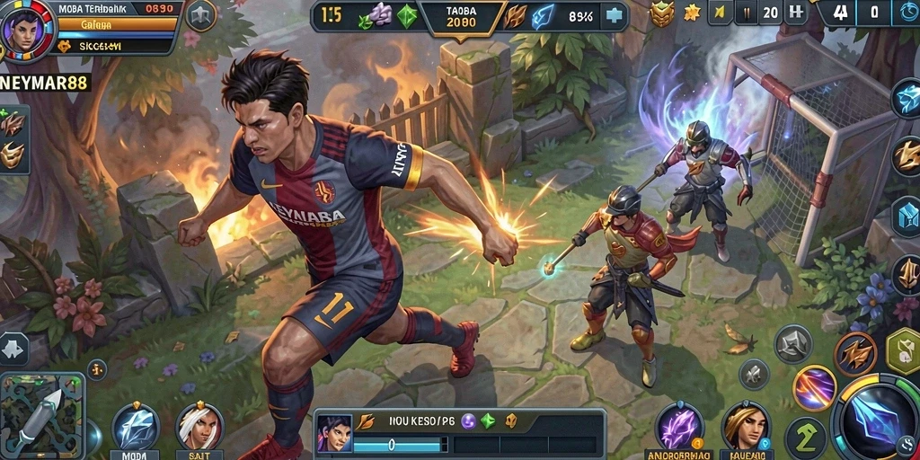 Tampilan permainan seru di NEYMAR88 dengan aksi MOBA yang menegangkan.
