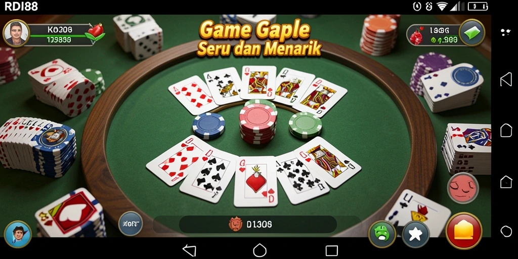 Screenshot gameplay RDI88 menunjukkan suasana permainan gaple yang seru.