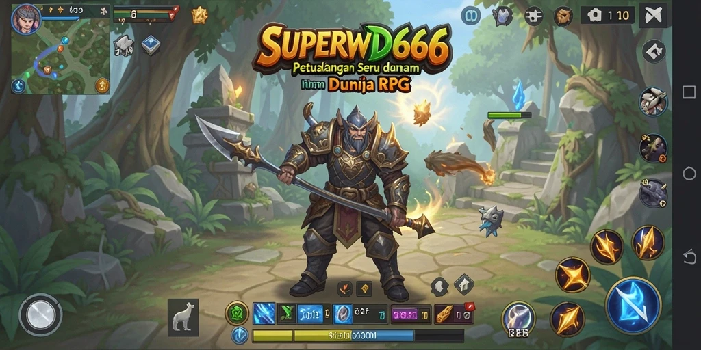Tangkapan layar utama SUPERWD666 yang menampilkan aksi RPG yang seru.
