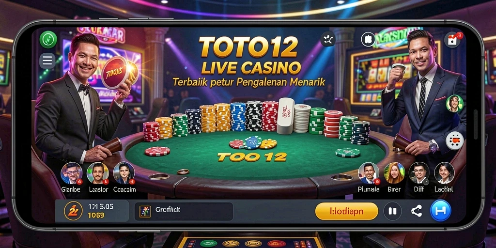 Tangkapan layar utama TOTO12 menampilkan dealer live dalam permainan kasino.