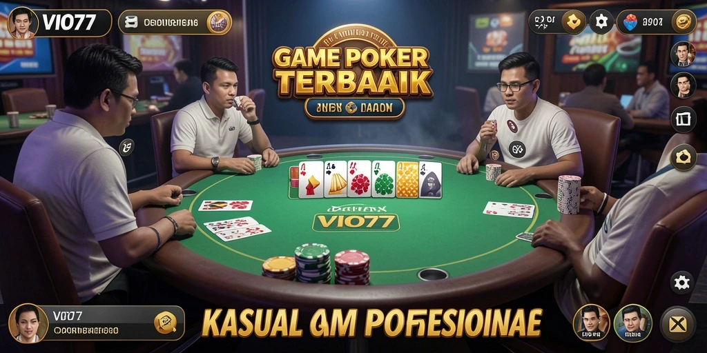 Tampilan screenshot VIO77 menunjukkan aksi gameplay Poker yang seru dan kompetitif.